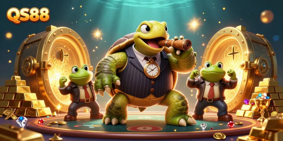 Experience exciting casino action at QS88 with a colossal snapping turtle and bullfrog enforcers.