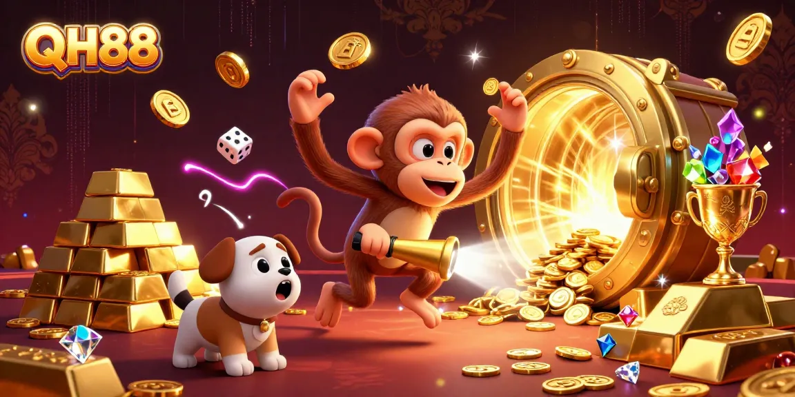 Engage in high-stakes gaming at QH88 with dynamic casino elements and vibrant characters.