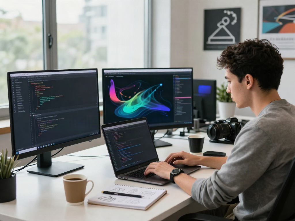 Web developer using instant indexing tools at a modern tech workspace.