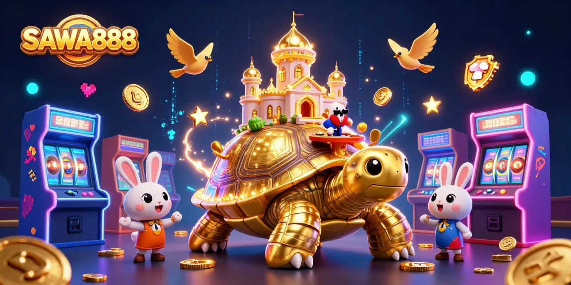 Experience excitement at SAWA888 with a golden tortoise casino, rabbits, and flying coins!