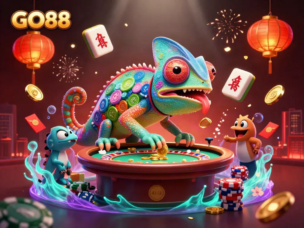 Engage with GO88's thrilling casino world featuring dynamic characters and festive elements.