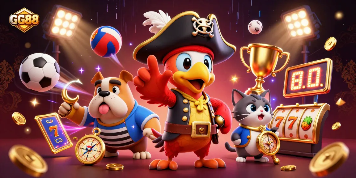 Experience thrilling gaming at GG88 with dynamic slot reels and characters in a vibrant casino scene.