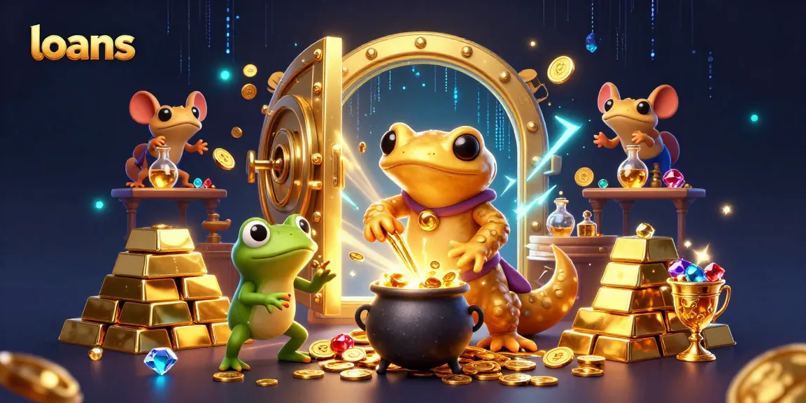 Engage with exciting loans as a frog apprentice brews liquid gold in a vibrant fantasy casino.