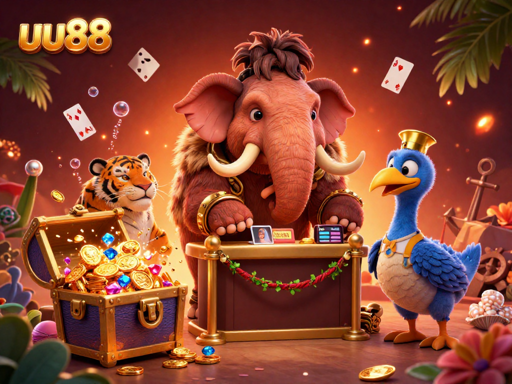 Experience the thrilling uu88 casino scene with dynamic characters and underwater treasures in a vibrant 3D illustration.
