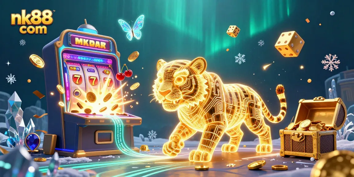 Experience the excitement of nk88 com with a mesmerizing casino scene bursting with vibrant gaming elements.