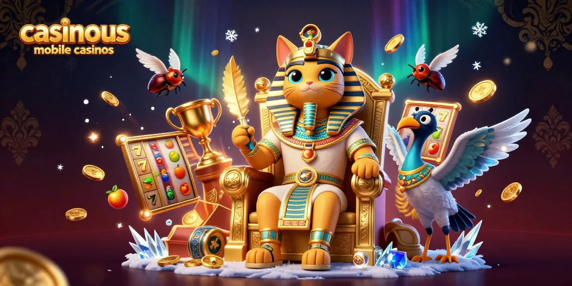 Experience exciting gaming at casinous mobile casinos with vibrant 3D slot elements and royal characters.